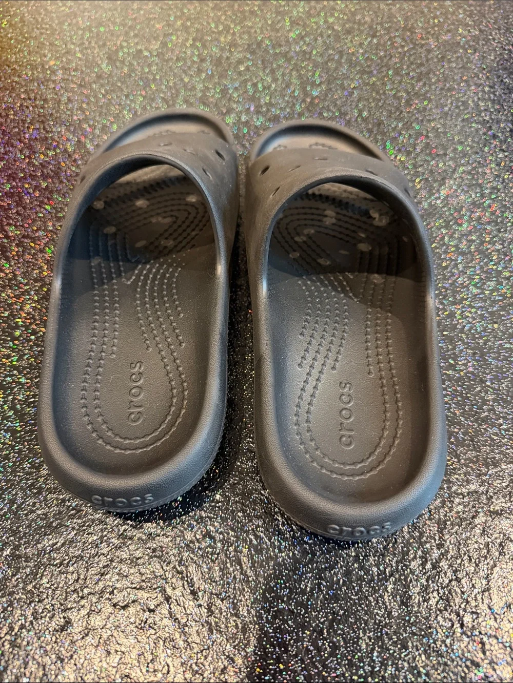 CROCS Kids Black Slide Sandals with Perforated Strap